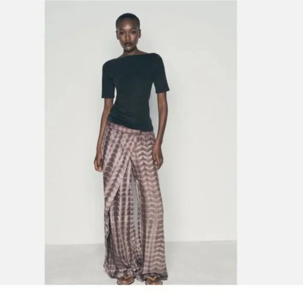 Zara Tie-Dye Wrap Trousers Linen Blend